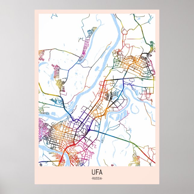 Poster Mapa da Cidade de Ufa Rússia (Frente)