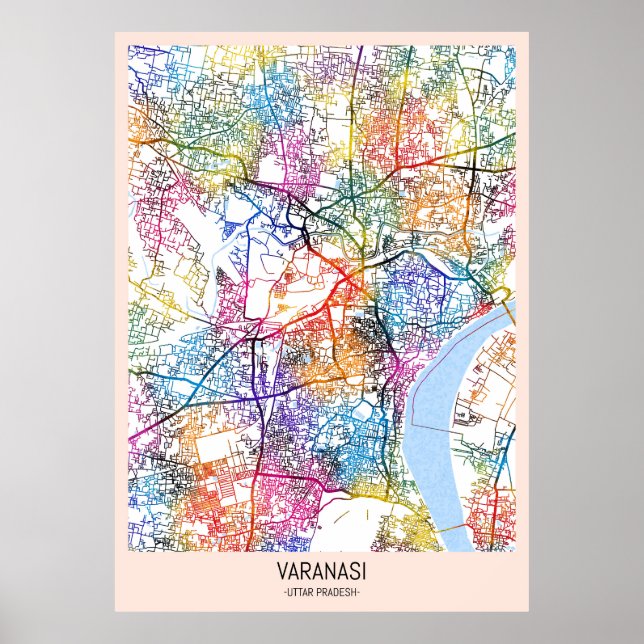 Poster Mapa da Cidade de Varanasi Uttar Pradesh (Frente)