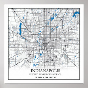 Poster Mapa da Cidade de Viagem de Indianápolis Indiana 