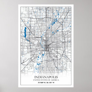 Poster Mapa da Cidade de Viagem de Indianápolis Indiana 