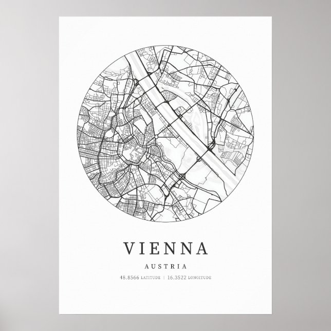 Poster Mapa da Cidade de Viena, Áustria (Frente)