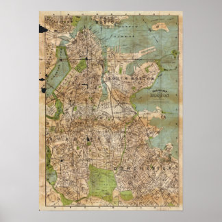 Poster Mapa da cidade de Vintage em Boston, Massachusetts