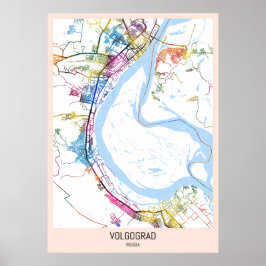 Poster Mapa da Cidade de Volgogrado Rússia