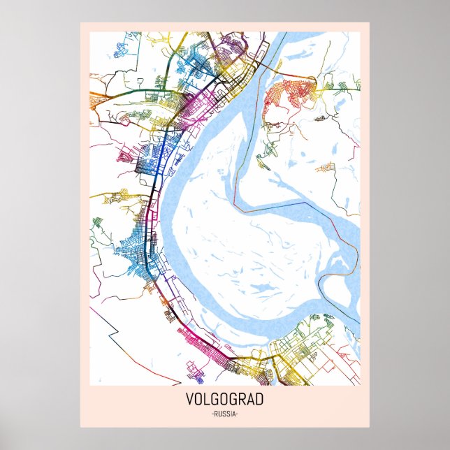 Poster Mapa da Cidade de Volgogrado Rússia (Frente)
