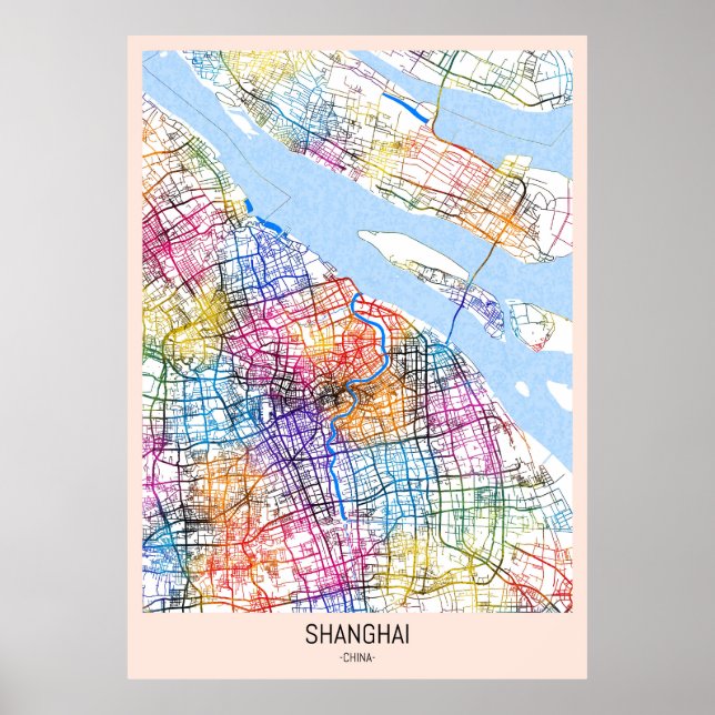 Poster Mapa da Cidade de Xangai China (Frente)