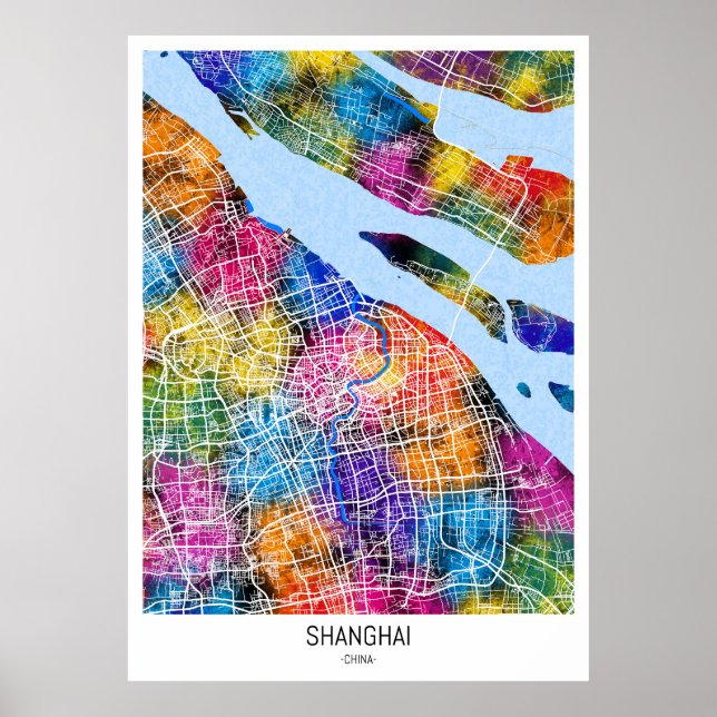Poster Mapa da Cidade de Xangai China (Frente)