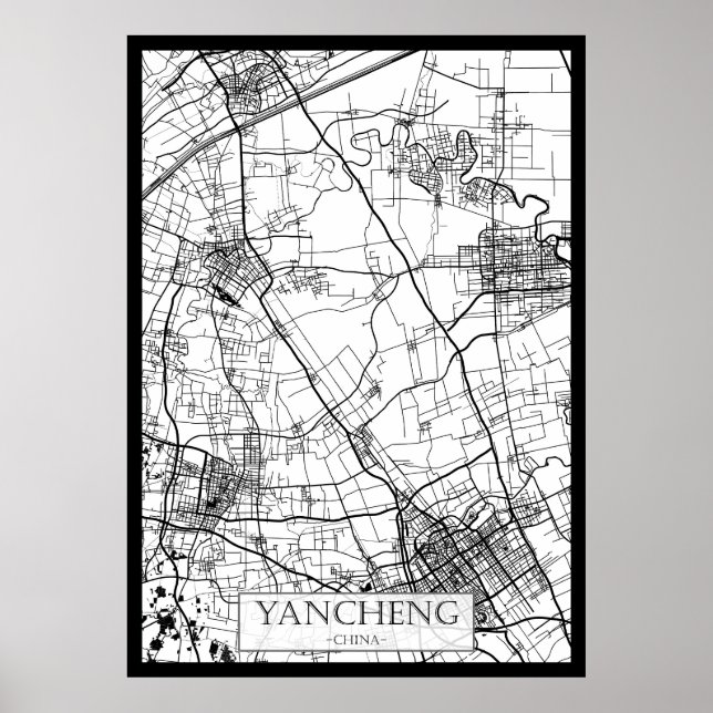 Poster Mapa da Cidade de Yancheng China (Frente)