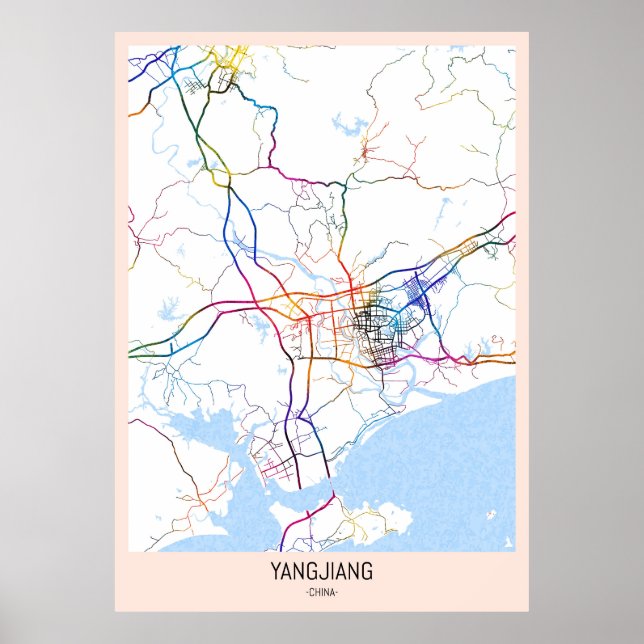 Poster Mapa da Cidade de Yangjiang China (Frente)