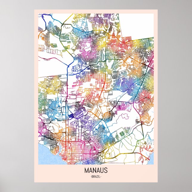 Poster Mapa da Cidade do Brasil Manaus (Frente)