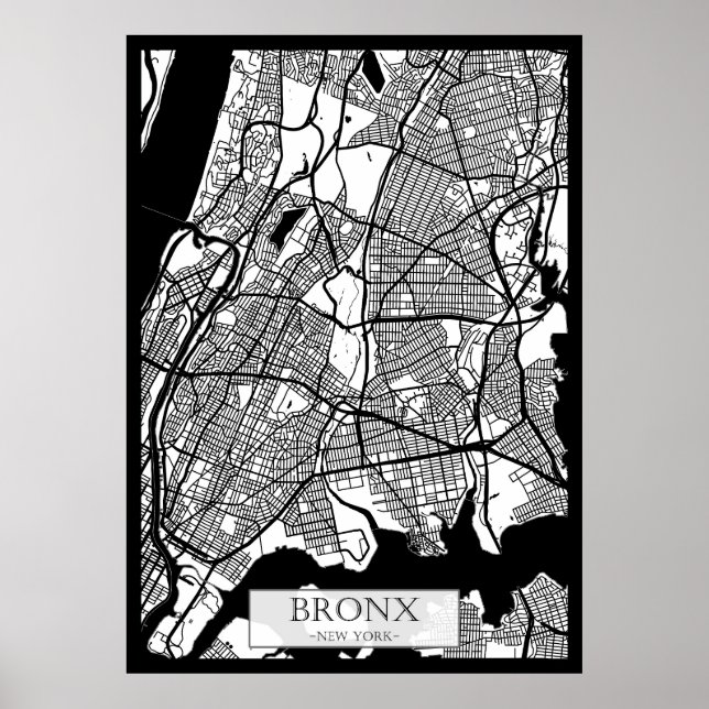 Poster Mapa da Cidade do Bronx EUA (Frente)