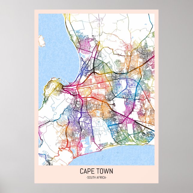Poster Mapa da Cidade do Cabo África do Sul (Frente)