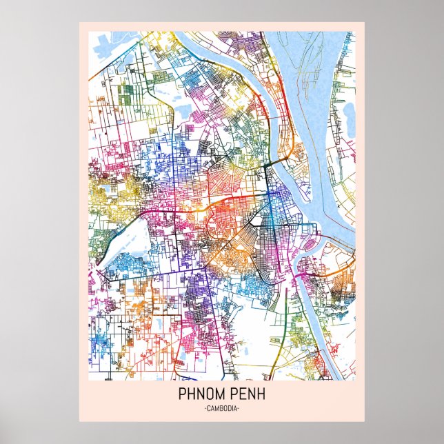 Poster Mapa da Cidade do Camboja em Phnom Penh (Frente)