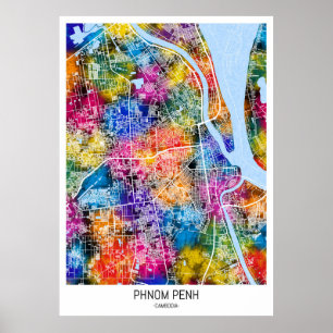 Poster Mapa da Cidade do Camboja em Phnom Penh
