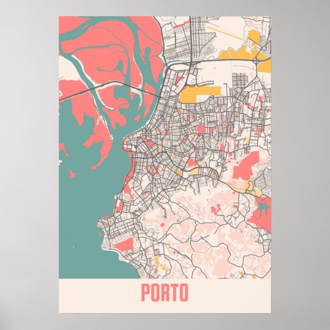 Poster Mapa da Cidade do Chalk Porto - Portugal (Frente)
