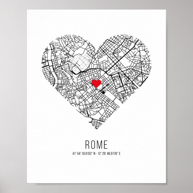 Poster Mapa da Cidade do Coração de Roma (Itália) (Frente)