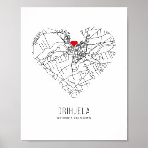 Poster Mapa da Cidade do Coração Orihuela (Espanha)