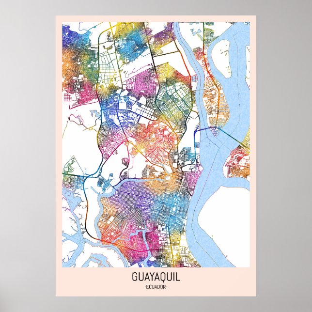 Poster Mapa da Cidade do Equador de Guayaquil (Frente)