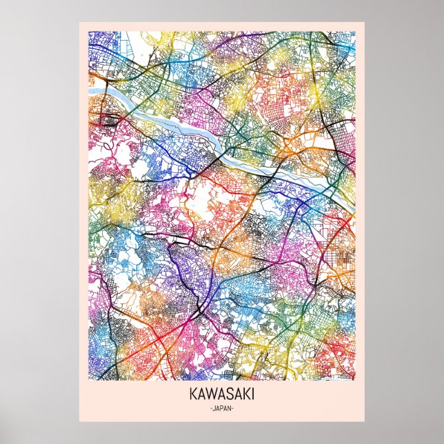 Poster Mapa da Cidade do Japão de Kawasaki (Frente)