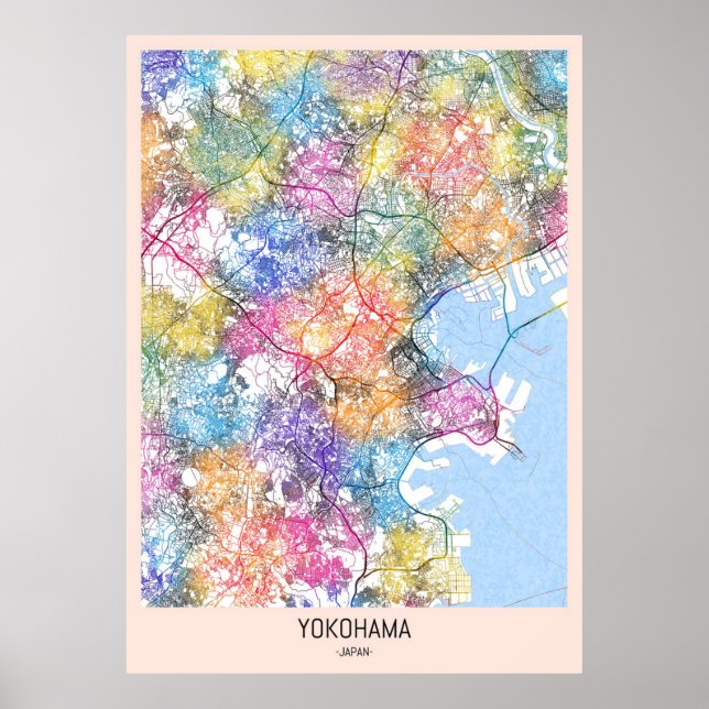 Poster Mapa da Cidade do Japão de Yokohama (Frente)
