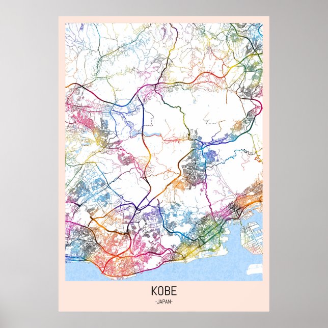 Poster Mapa da Cidade do Japão Kobe (Frente)