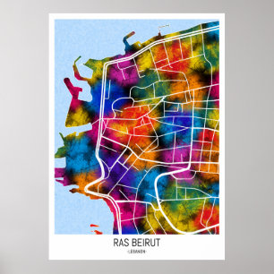 Poster Mapa da Cidade do Líbano Ras Beirut