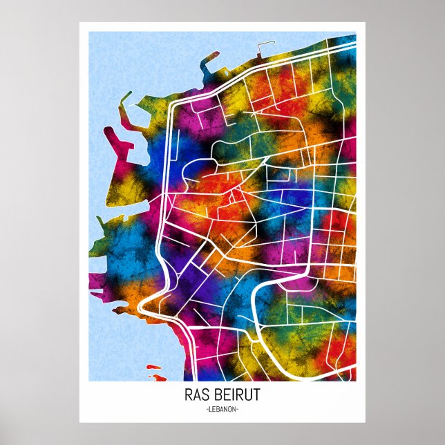 Poster Mapa da Cidade do Líbano Ras Beirut (Frente)