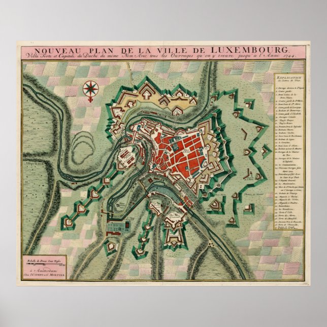 Poster Mapa da Cidade do Luxemburgo (1744) (Frente)