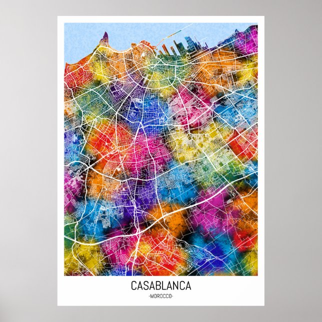 Poster Mapa da Cidade do Marrocos em Casablanca (Frente)