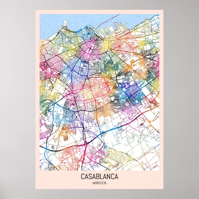 Poster Mapa da Cidade do Marrocos em Casablanca (Frente)