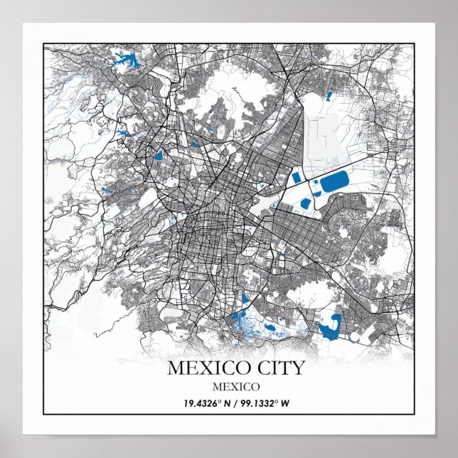 Poster Mapa da Cidade do México na América Central (Frente)