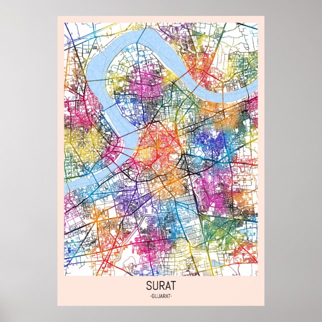 Poster Mapa da Cidade do Surat Gujarat (Frente)