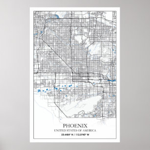 Poster Mapa da Cidade do Viagem da Phoenix Arizona EUA