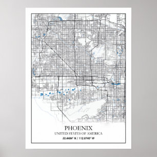 Poster Mapa da Cidade do Viagem da Phoenix Arizona EUA
