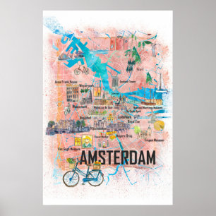 Poster Mapa da Cidade do Viagem de Amsterdã Holanda