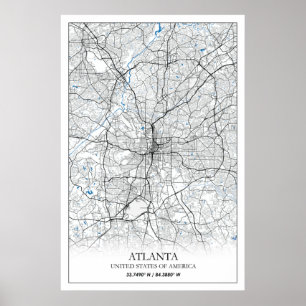Poster Mapa da Cidade do Viagem de Atlanta Georgia