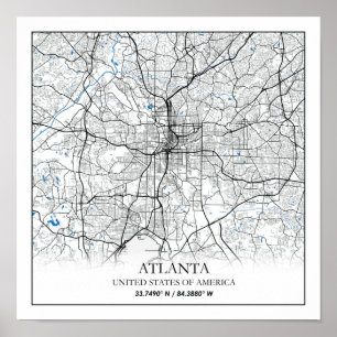 Poster Mapa da Cidade do Viagem de Atlanta Georgia