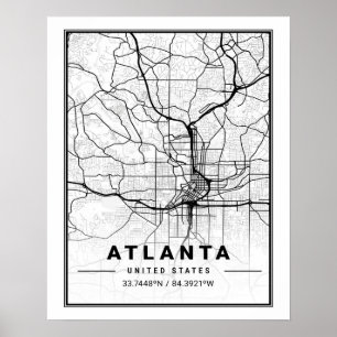Poster Mapa da Cidade do Viagem de Atlanta Georgia