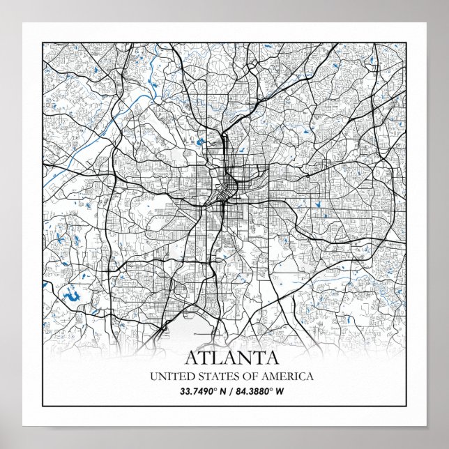 Poster Mapa da Cidade do Viagem de Atlanta Georgia USA (Frente)