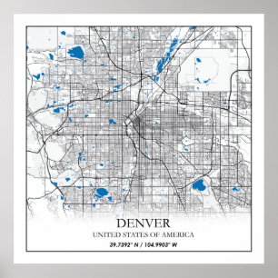 Poster Mapa da Cidade do Viagem de Denver CO Colorado EUA