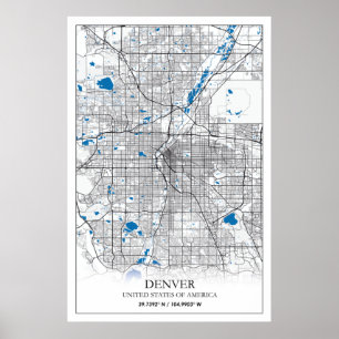 Poster Mapa da Cidade do Viagem de Denver CO Colorado EUA