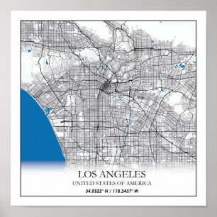 Poster Mapa da Cidade do Viagem de Los Angeles California