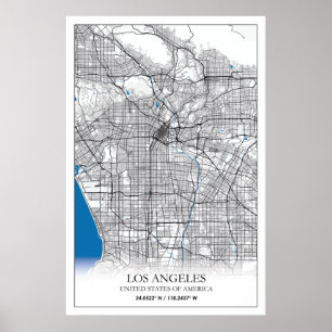 Poster Mapa da Cidade do Viagem de Los Angeles California