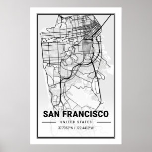 Poster Mapa da Cidade do Viagem de São Francisco Califor