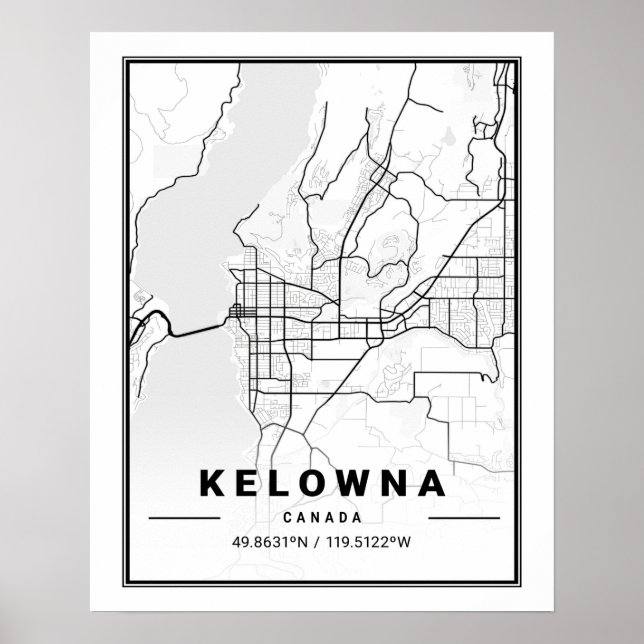 Poster Mapa da Cidade do Viagem para Kelowna British Colu (Frente)
