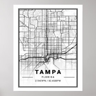 Poster Mapa da Cidade do Viagem para Tampa Florida EUA
