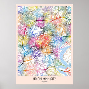 Poster Mapa da Cidade do Vietnã de Ho Chi Minh
