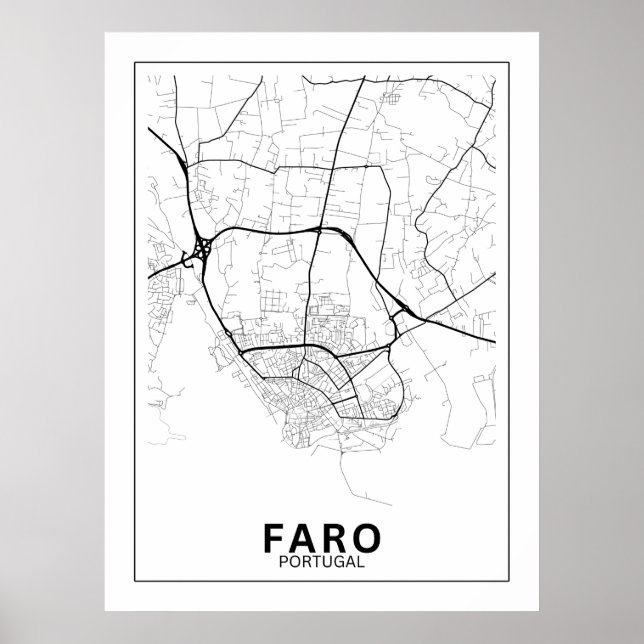 Poster Mapa Da Cidade Faro Estilo Linha Clássico (Frente)