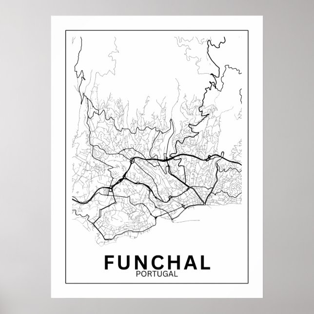 Poster Mapa Da Cidade Funchal Estilo Linhas Clássico (Frente)