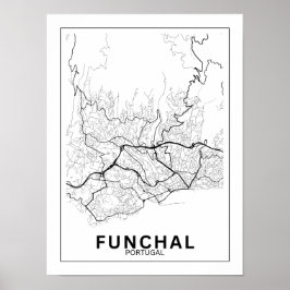 Poster Mapa Da Cidade Funchal Estilo Linhas Clássico