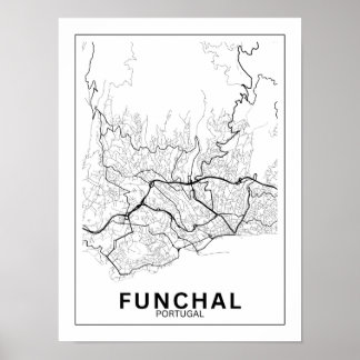 Poster Mapa Da Cidade Funchal Estilo Linhas Clássico